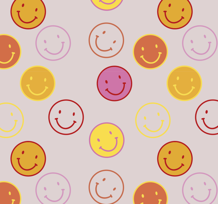 Pink and yellow drawn smiley faces Wallpaper - TenStickers