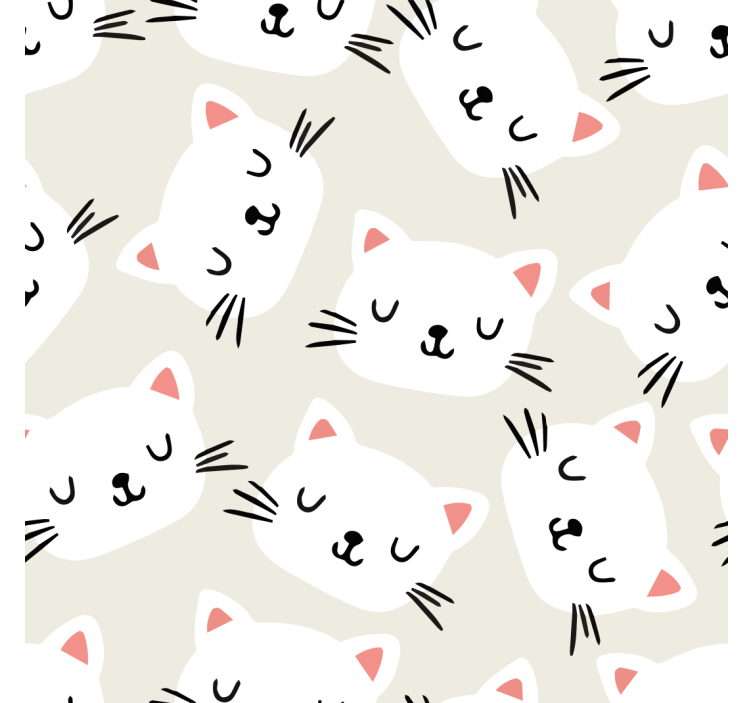 white cat drawing wallpaper for kids - TenStickers