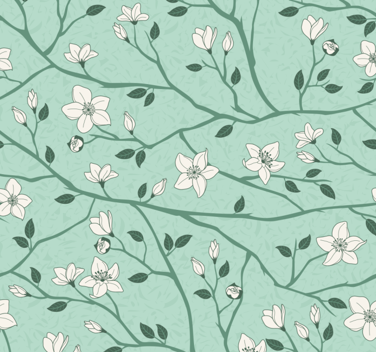 Flowering branches Green wallpaper - TenStickers