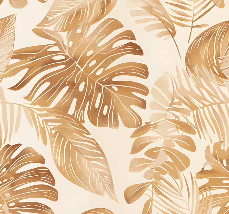 Beige big leaves pattern leaf wallpaper - TenStickers