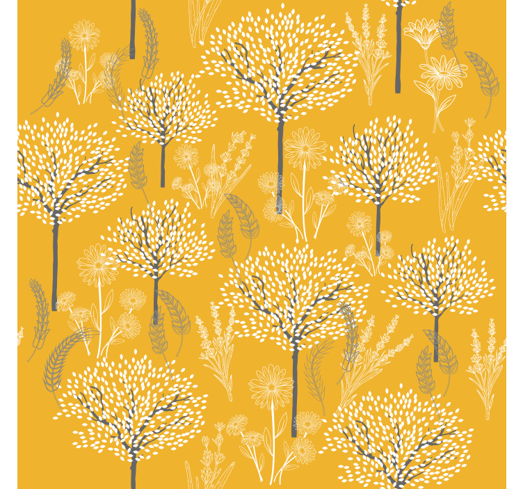 Trees pattern yellow wallpaper - TenStickers