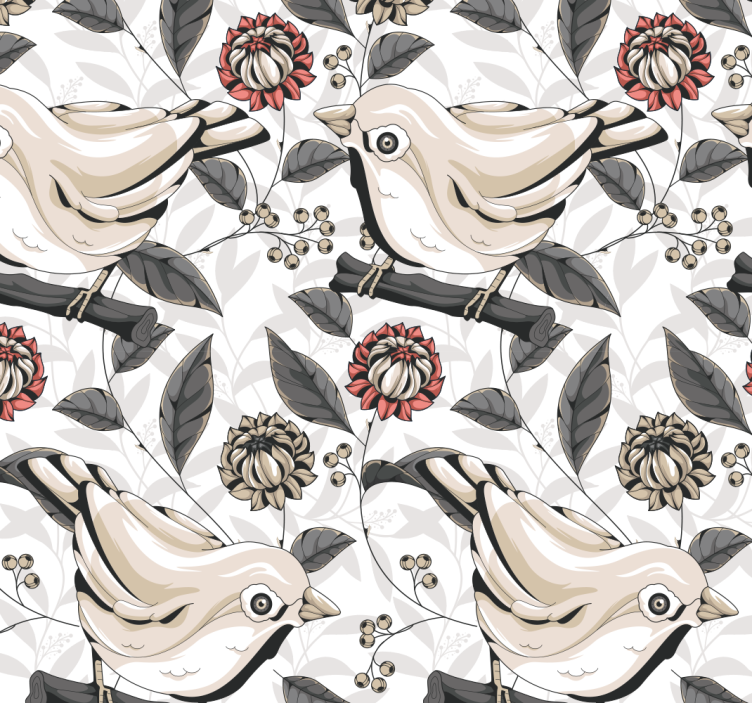 Bird tiles floral ornament wallpaper - TenStickers