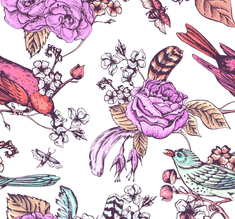 Bird design floral ornament wallpaper - TenStickers