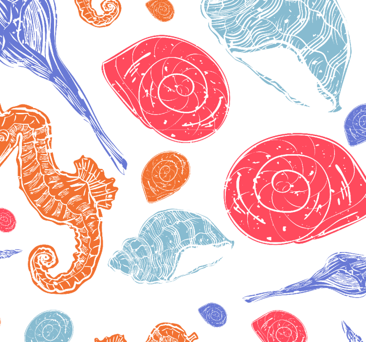 Seahorse seashell pattern ocean wallpaper - TenStickers