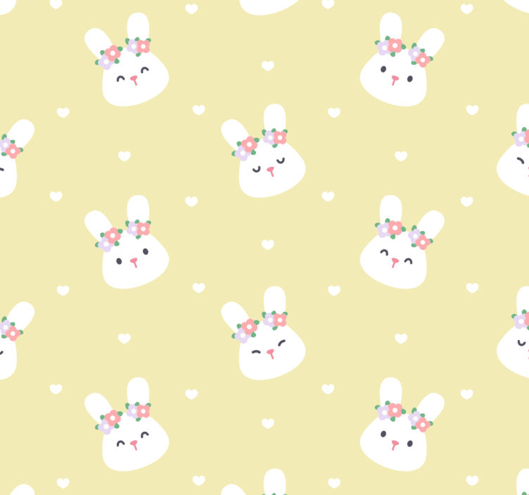 White Bunnies with Flowers animal wallpaper - TenStickers