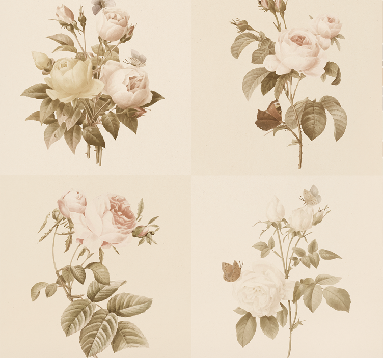 Floral tiles design entryway wallpaper - TenStickers