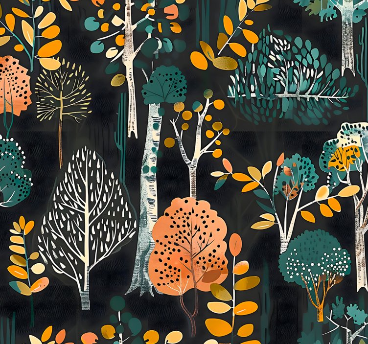 Trees pattern on black background entryway wallpaper - TenStickers