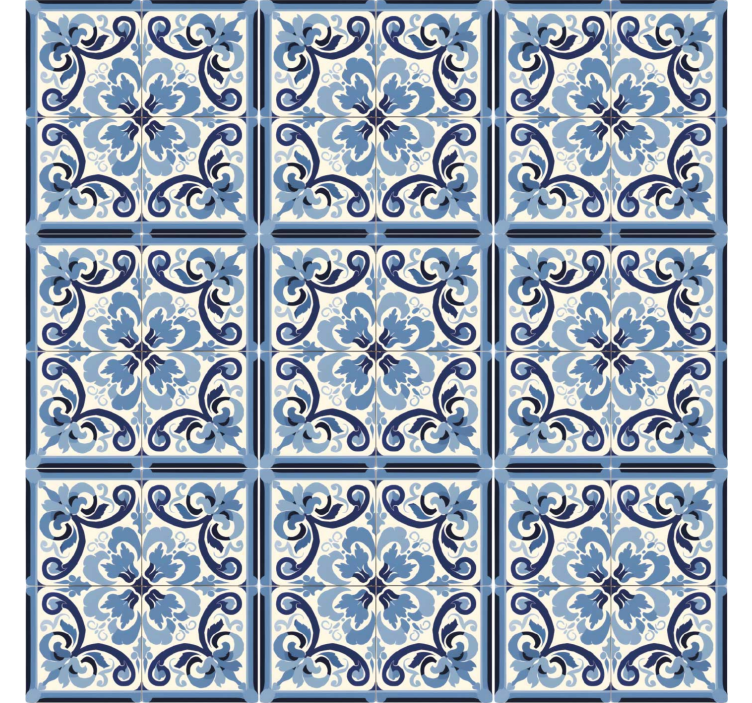 Blue and white floral pattern tile wallpaper - TenStickers