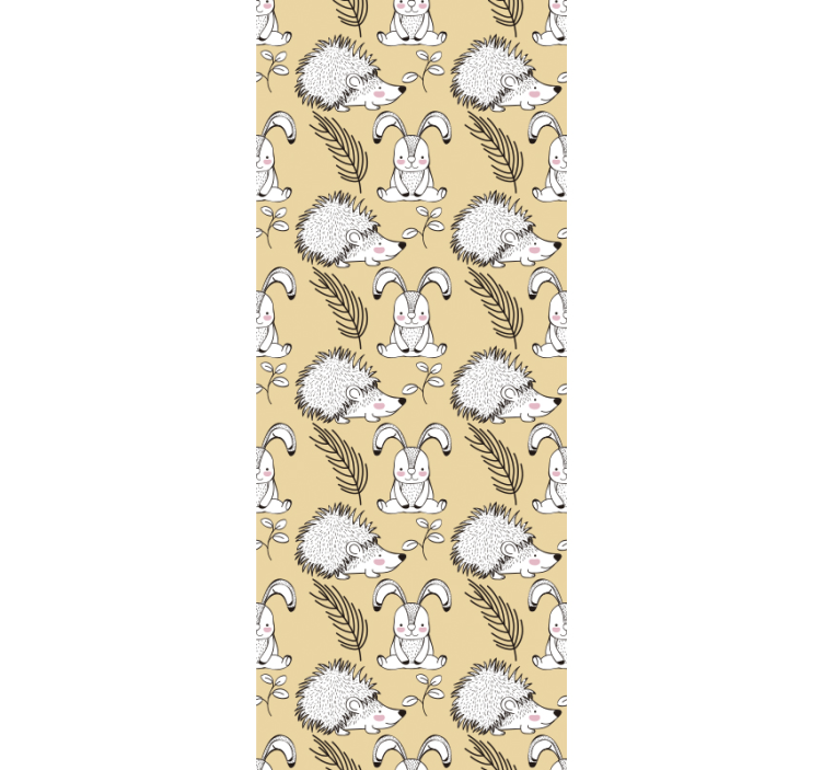 Bunny and Hedgehog Pattern animal wallpaper - TenStickers