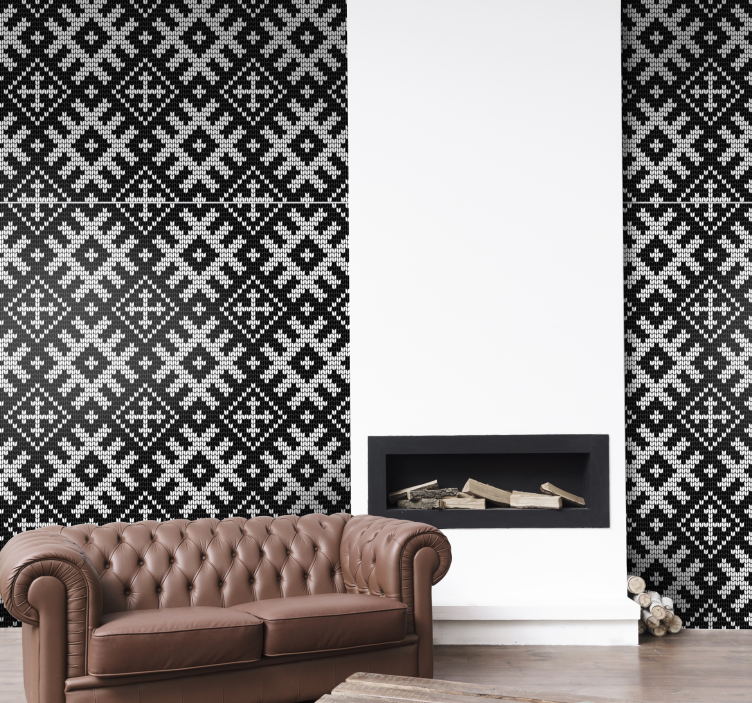 Black and white Christmas pattern shapes wallpaper - TenStickers