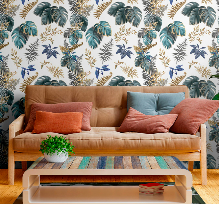 Exotic golden pattern leaf wallpaper - TenStickers