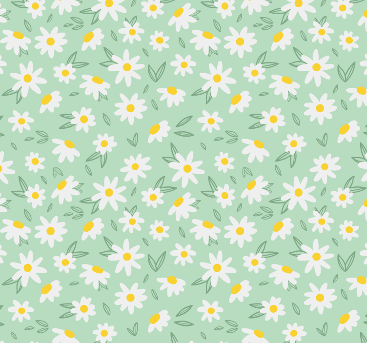Daisy flowers on a green hallway wallpaper - TenStickers