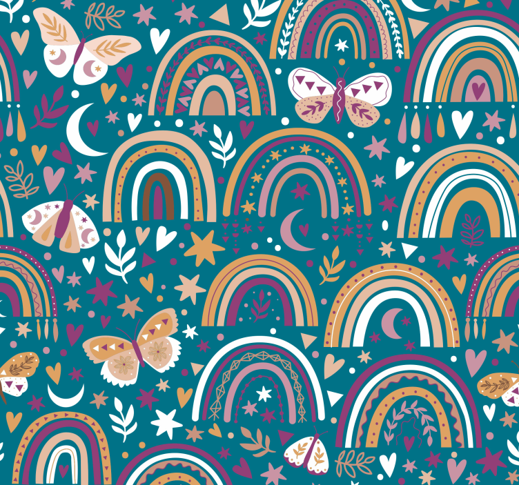 Pattern with boho rainbow children wallpaper - TenStickers