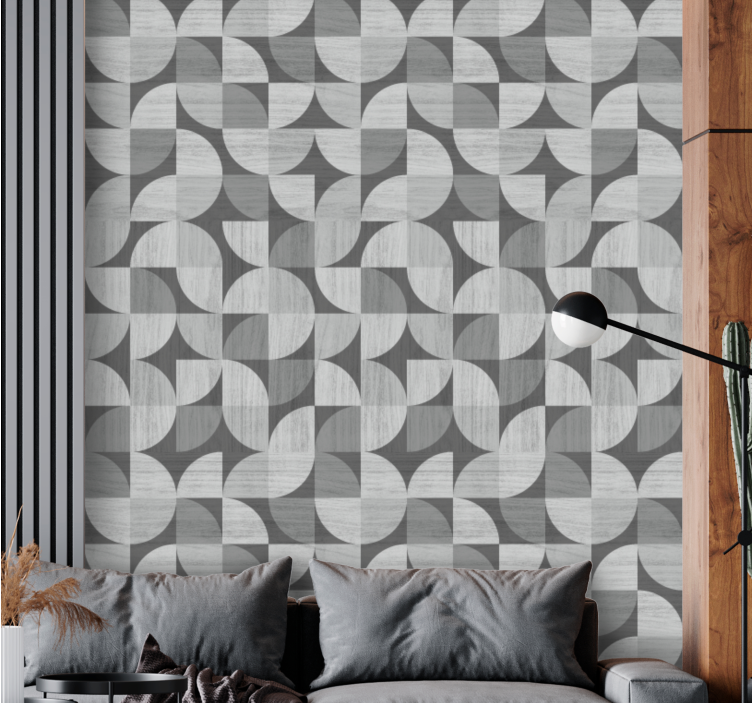 Grey abstract curved shapes geometric wallpaper - TenStickers