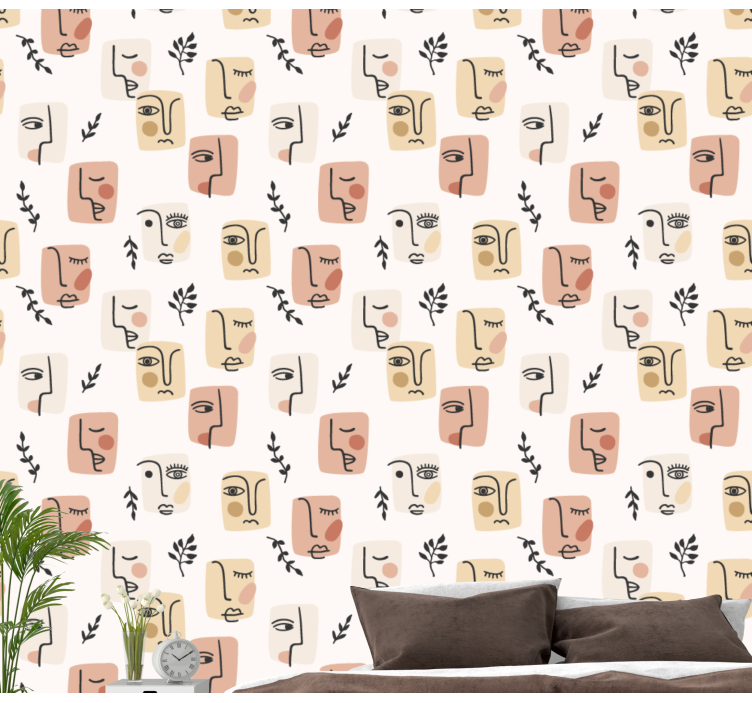 Abstract faces pattern Art Wallpaper - TenStickers
