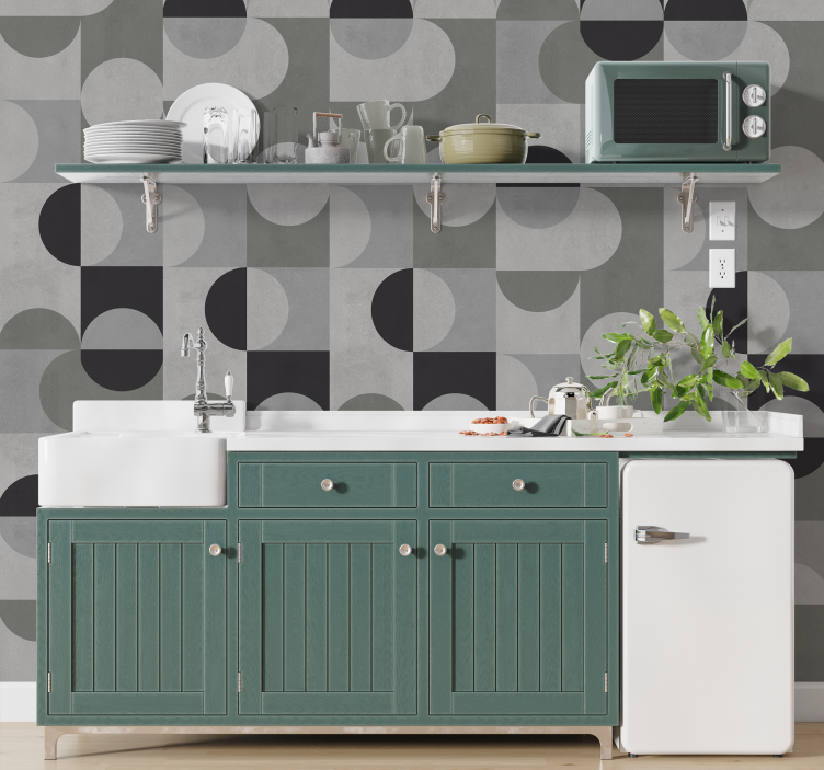 Abstract pattern grey tones kitchen wallpaper - TenStickers