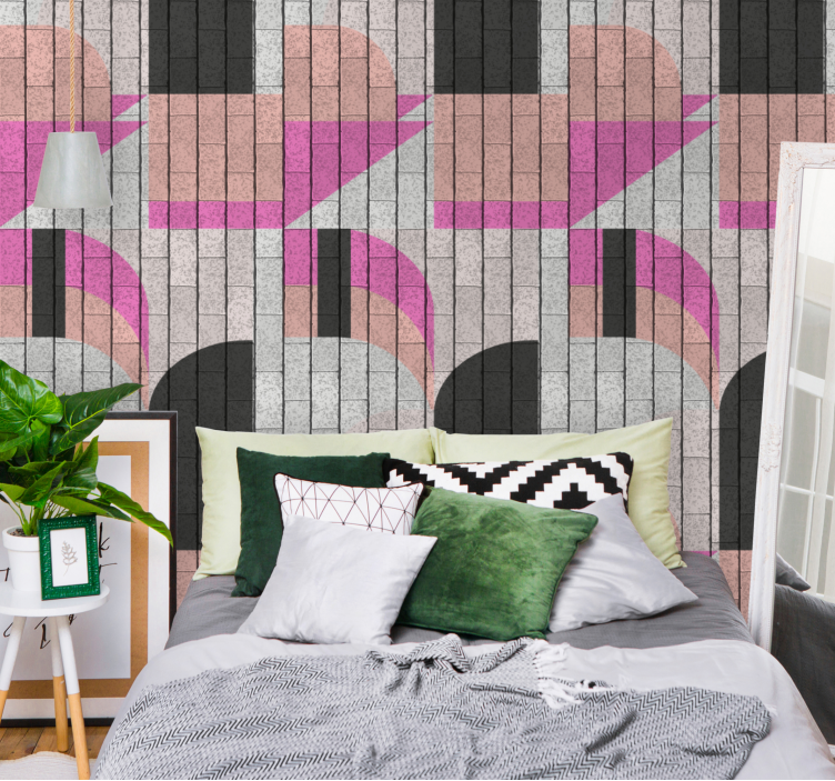 Abstract shapes on bricks modern wallpaper - TenStickers