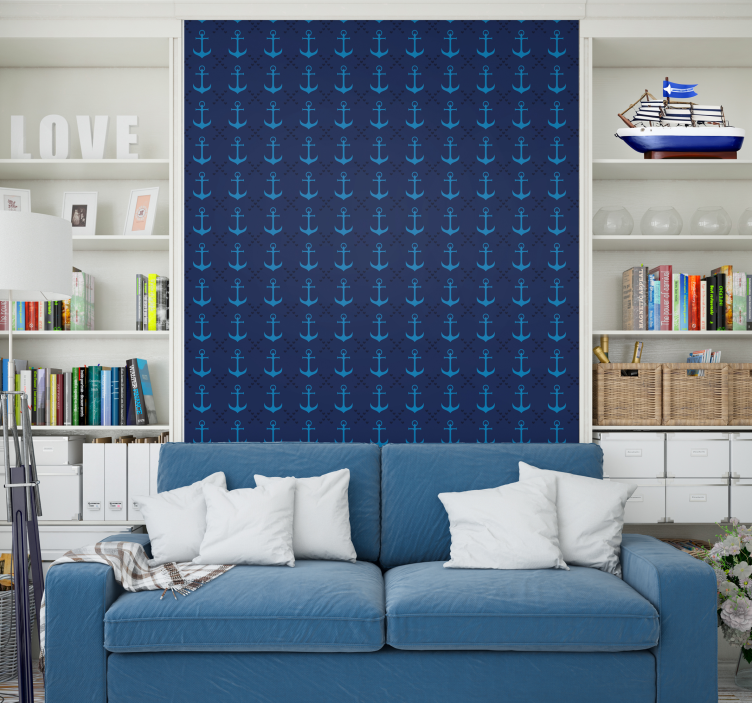 Navy blue anchors living room wallpaper - TenStickers