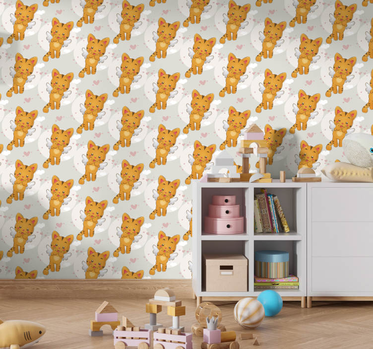 Angelic Cats Pattern cat wallpaper - TenStickers