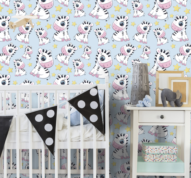 Baby motif on blue background zebra wallpaper - TenStickers