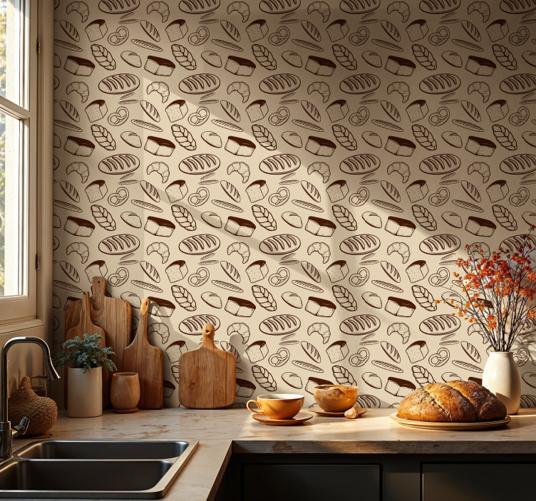 Bakery elements pattern kitchen wallpaper - TenStickers