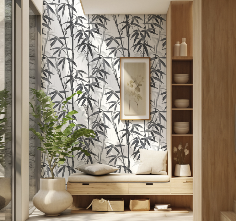 bamboo leaves pattern entryway wallpaper - TenStickers
