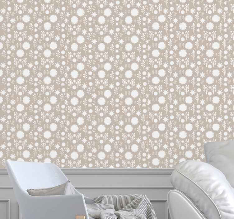 Beige Floral Flowery Wallpaper - TenStickers