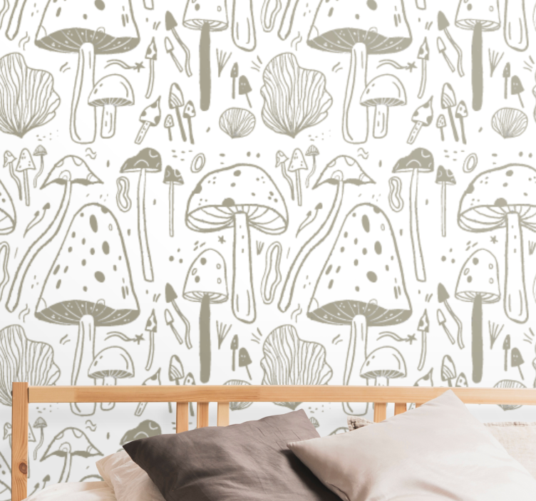 Beige mushrooms pattern Flower Wallpaper - TenStickers