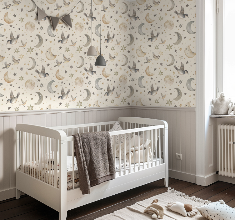 Beige night sky nursery wallpaper - TenStickers