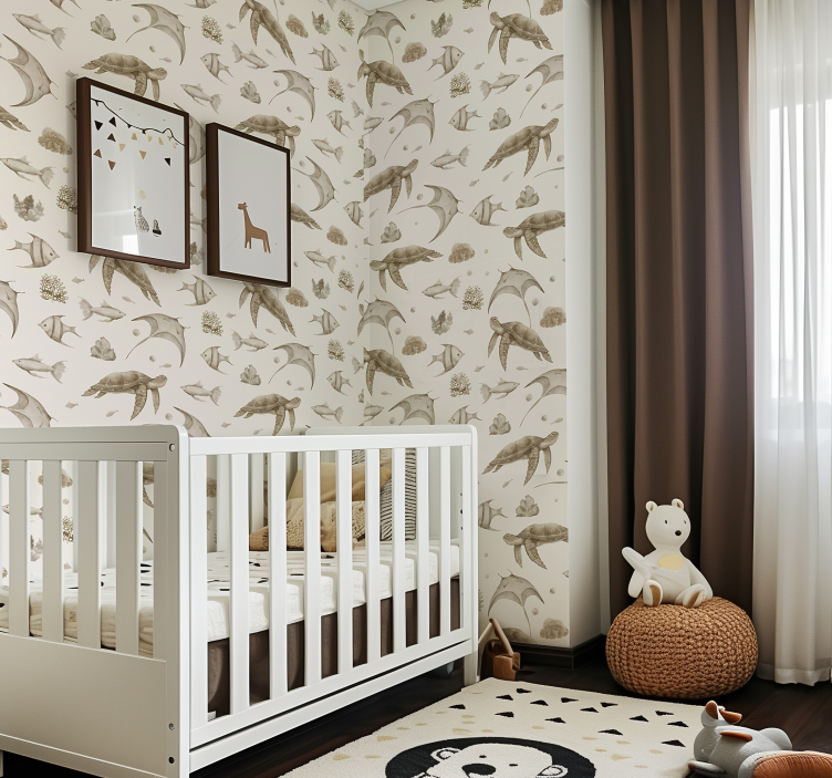 Beige ocean pattern nursery wallpaper - TenStickers