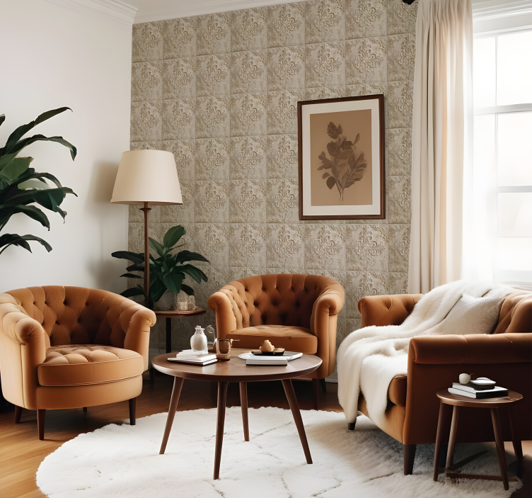 Beige tiles baroque wallpaper - TenStickers