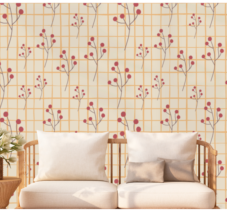 Berry Branch Pattern flower wallpaper - TenStickers
