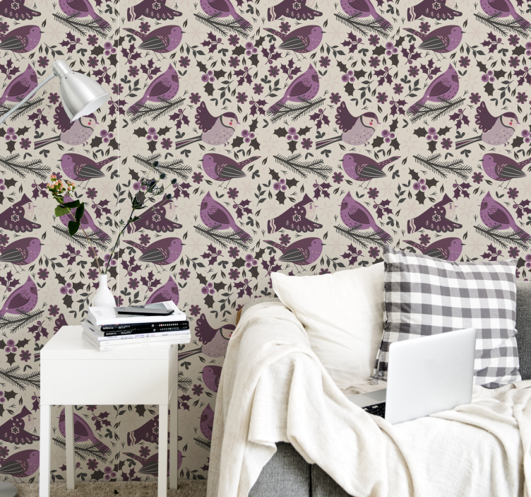 Bird Floral Motif birds wallpaper - TenStickers