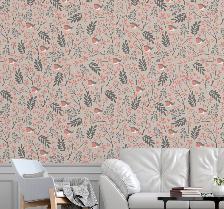 Birds and blooms living room wallpaper - TenStickers