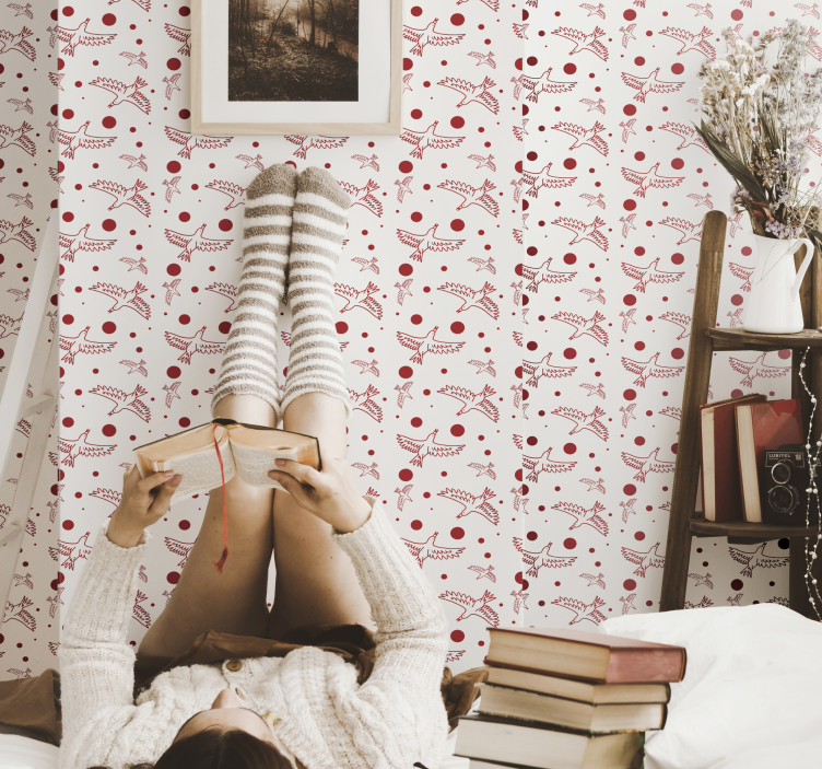 Birds and Dots animal wallpaper - TenStickers