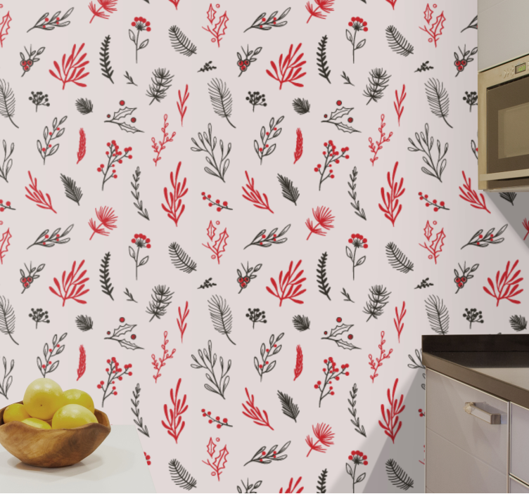 Black n red different flowers Kitchen Wallpaper - TenStickers