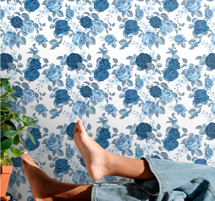 Blue and wild pattern flower wallpaper - TenStickers
