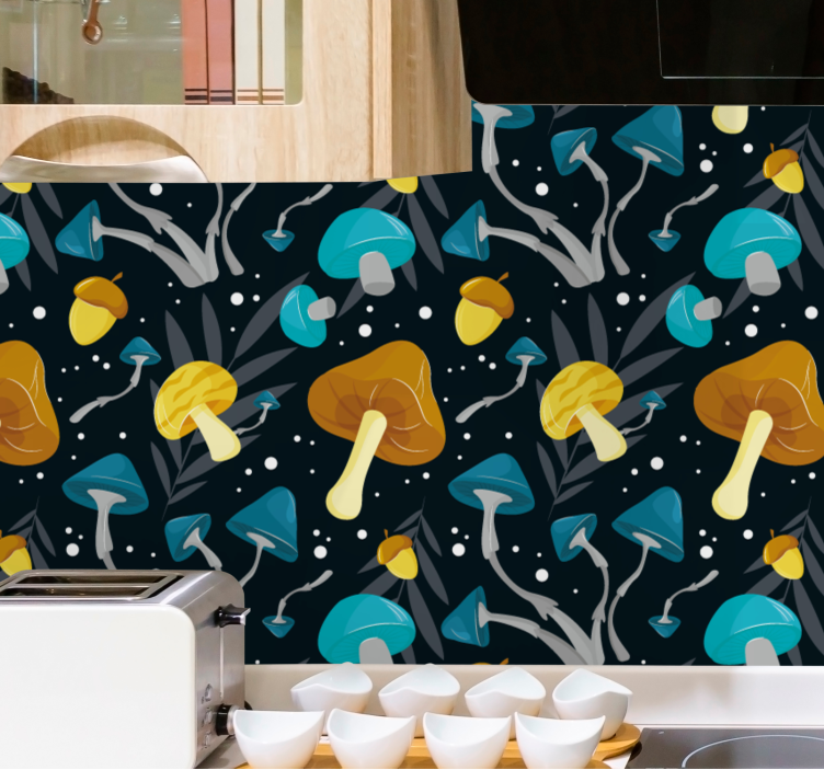 Blue and yellow mushroom kitchen wallpaper - TenStickers