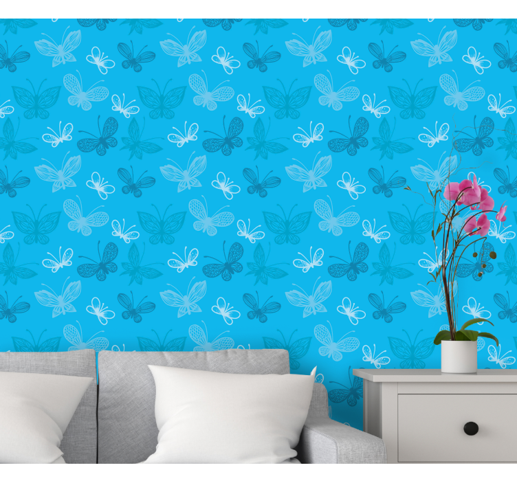 Blue flying pattern butterfly wallpaper - TenStickers