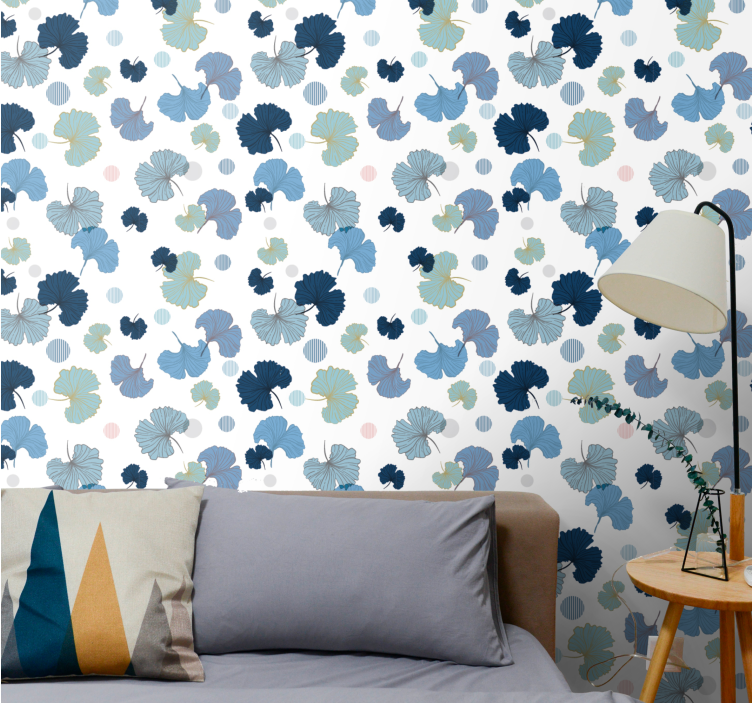 Blue Ginkgo leaf modern wallpaper - TenStickers