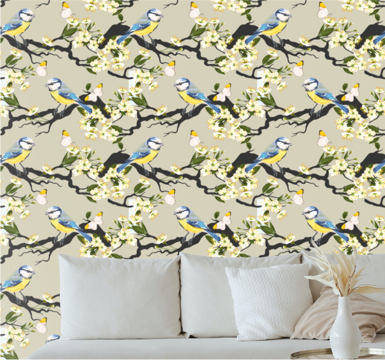 Blue Tit Branches birds wallpaper - TenStickers