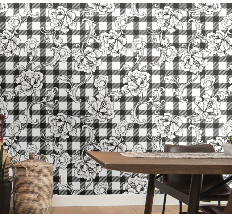 Botanical Checkerboard floral ornament wallpaper - TenStickers