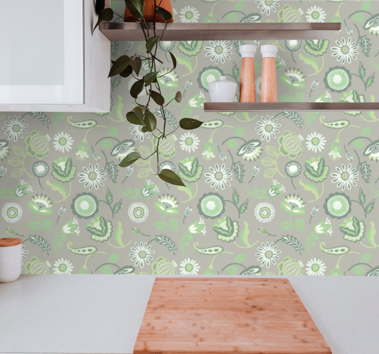 Botanical Greenery Motif floral ornament wallpaper - TenStickers