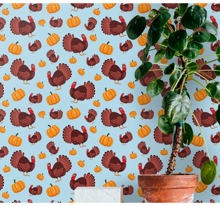 Brown turkeys and pumpkins Animal Wallpaper - TenStickers