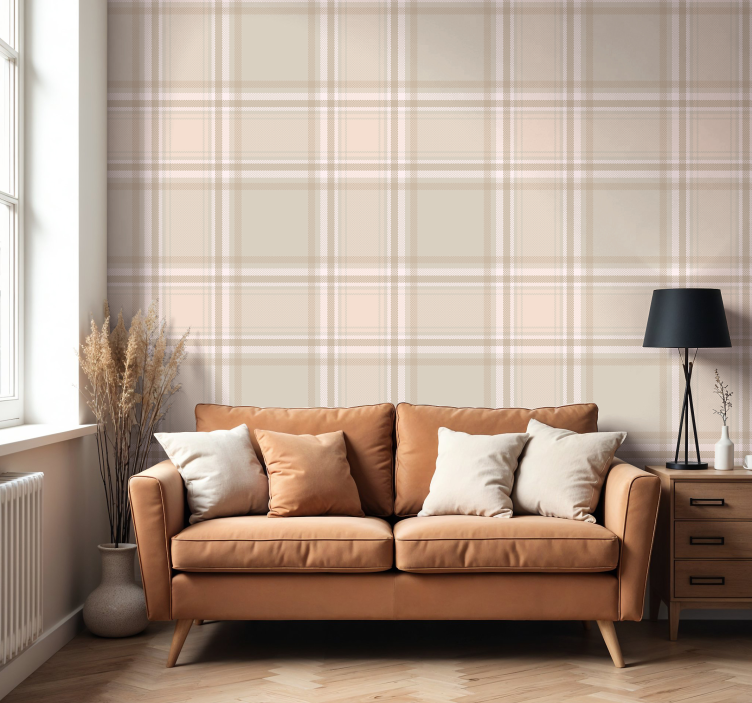"Burberry" pattern living room wallpaper - TenStickers