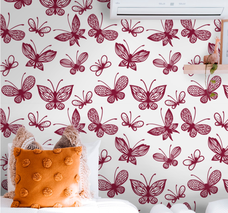 Pink flying pattern butterfly wallpaper - TenStickers