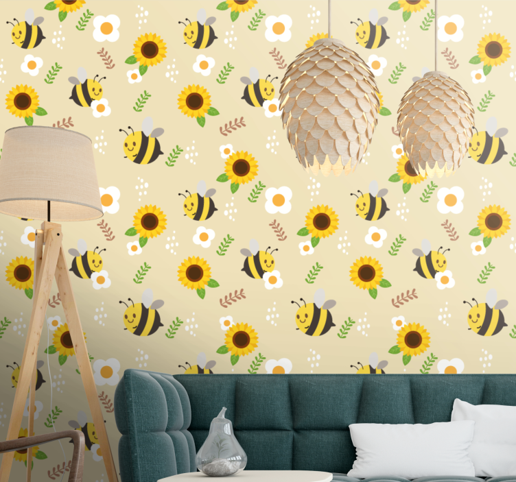 Buzzy Sunflowers animal wallpaper - TenStickers