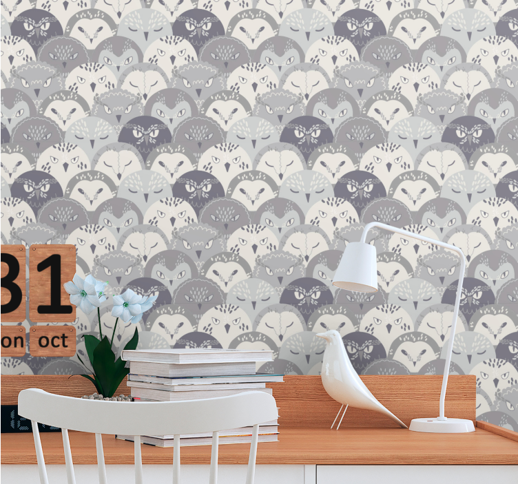 Cat Motif Pattern birds wallpaper - TenStickers