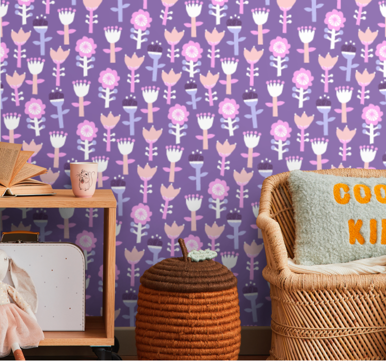 Purple motif flower wallpaper - TenStickers