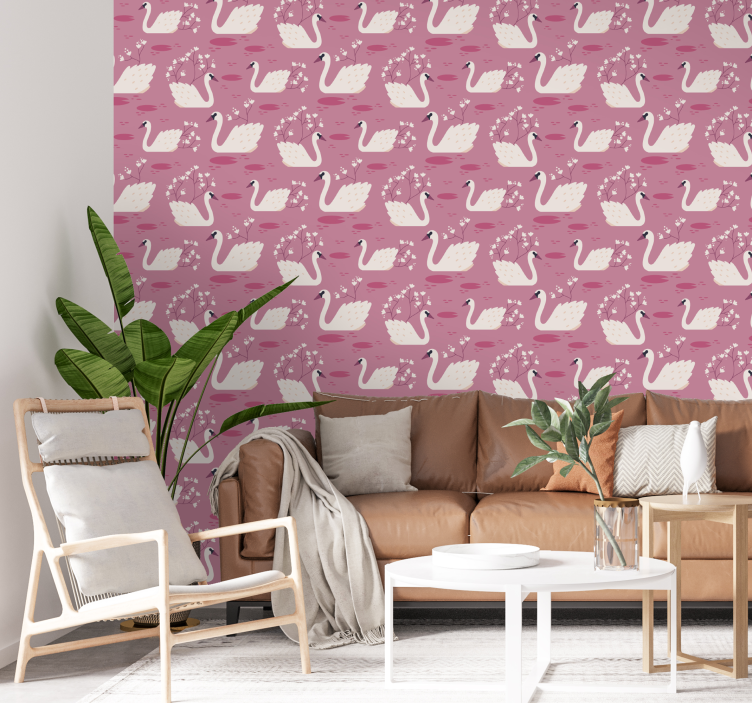 Charming Swan Design animal wallpaper - TenStickers